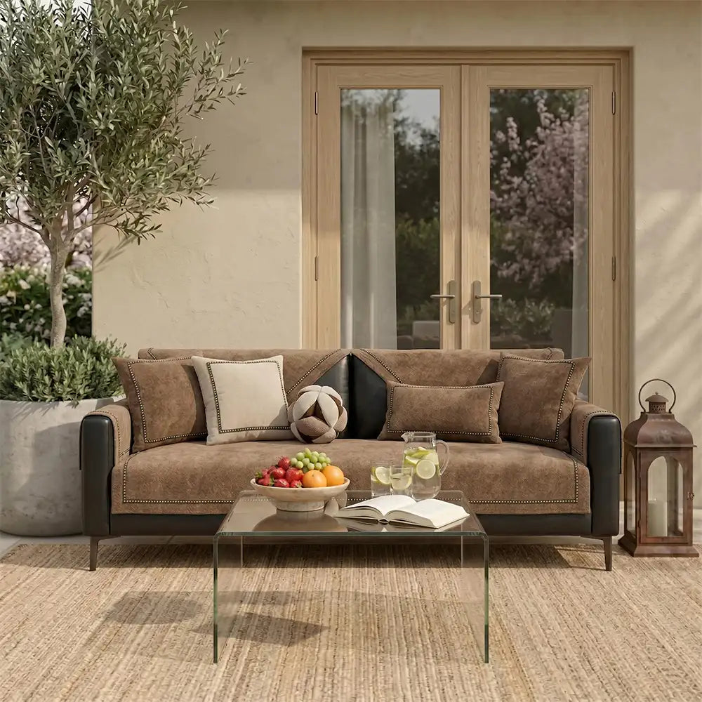 Schlichte rutschfeste Outdoor Sofadecke aus Samtstoff