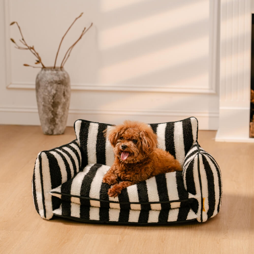 Trendige gestreifte Kunstlammfell Doppel-Layer Hund- und Katzen-Sofa-Bett - Outdoor