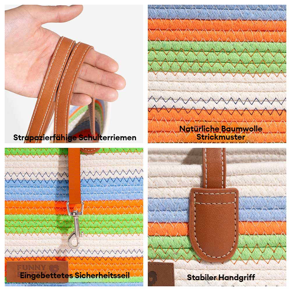 Handgefertigte leichte Baumwollgewebte Strandtasche für Haustiere - Sommerurlaub