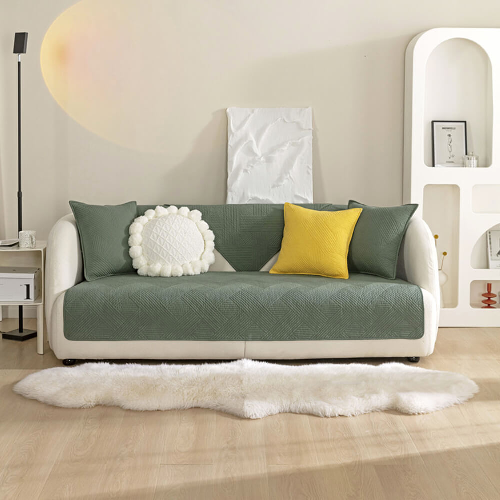 Minimalistischer Ganzjähriger Einfarbiger Baumwoll-Quilt mit geometrischem Muster Rutschfester Couch-Abdeckung
