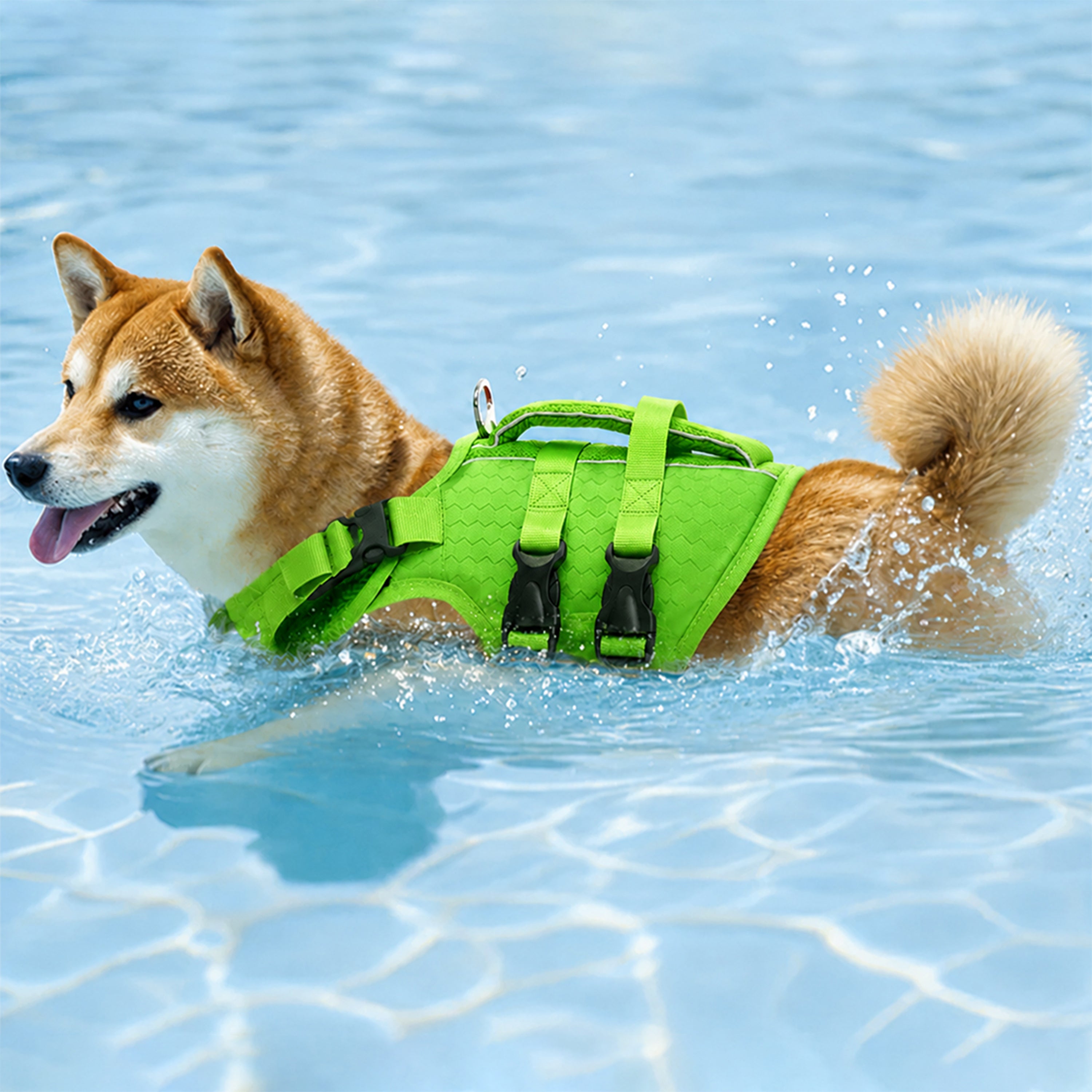 Verstellbare Hundeschwimmweste mit reflektierenden Streifen für mittelgroße und große Hunde