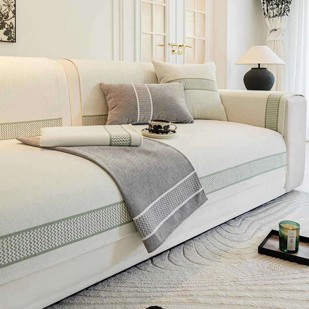 Kratzfester Sofabezug aus Chenille-Jacquard mit breitem Kantendesign