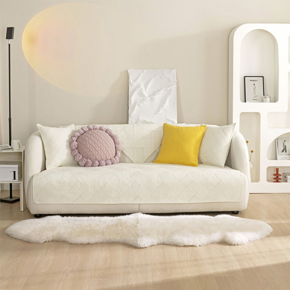 Minimalistischer Ganzjähriger Einfarbiger Baumwoll-Quilt mit geometrischem Muster Rutschfester Couch-Abdeckung
