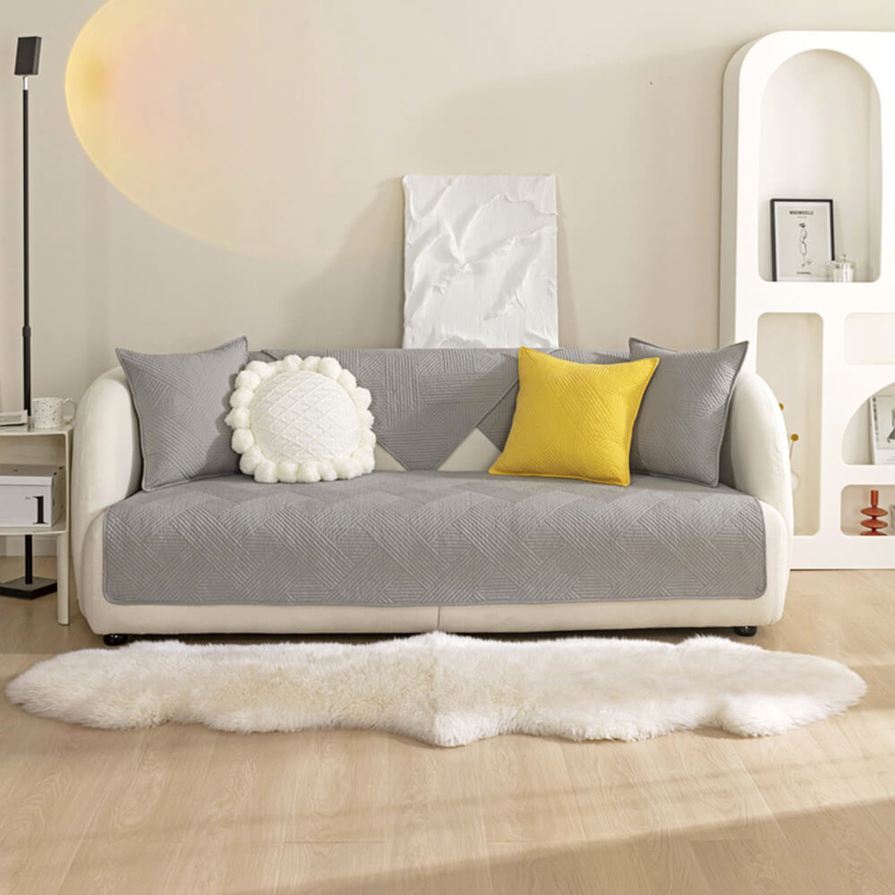 Minimalistischer Ganzjähriger Einfarbiger Baumwoll-Quilt mit geometrischem Muster Rutschfester Couch-Abdeckung