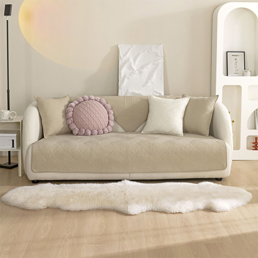 Minimalistischer Ganzjähriger Einfarbiger Baumwoll-Quilt mit geometrischem Muster Rutschfester Couch-Abdeckung