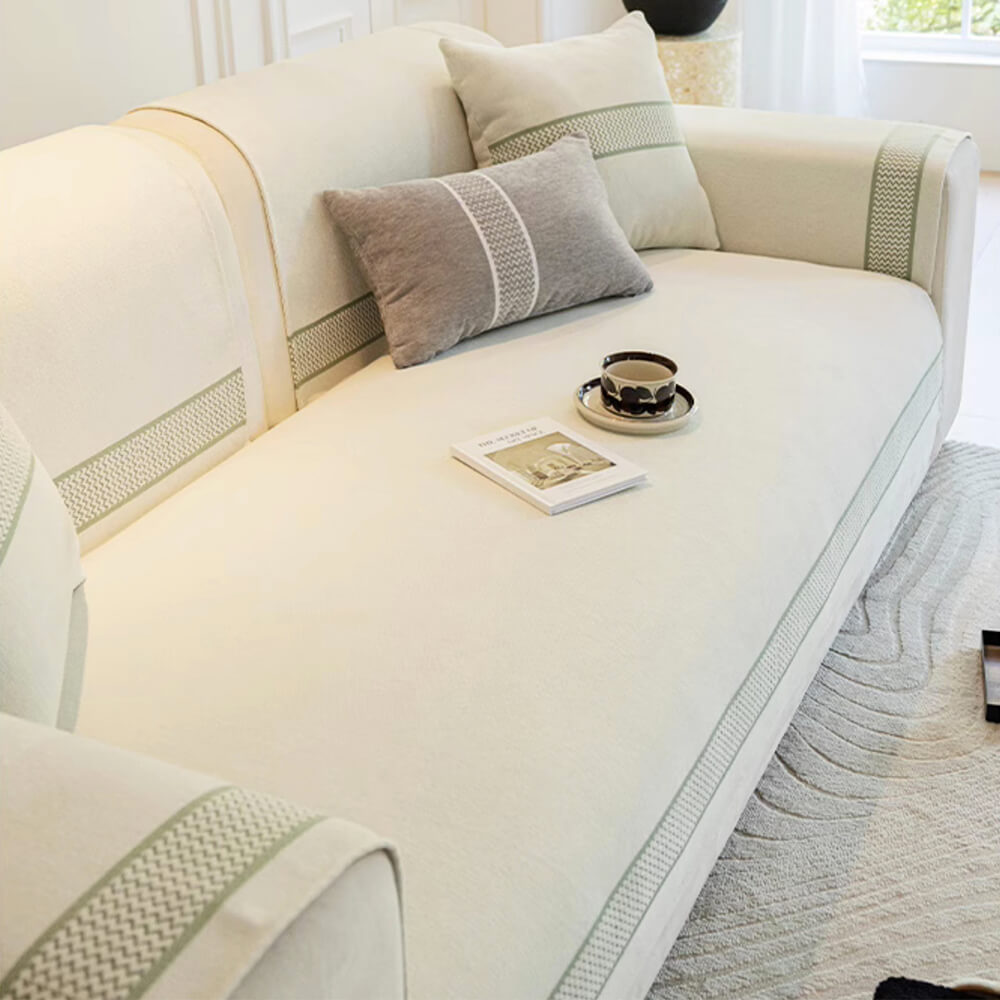 Kratzfester Sofabezug aus Chenille-Jacquard mit breitem Kantendesign