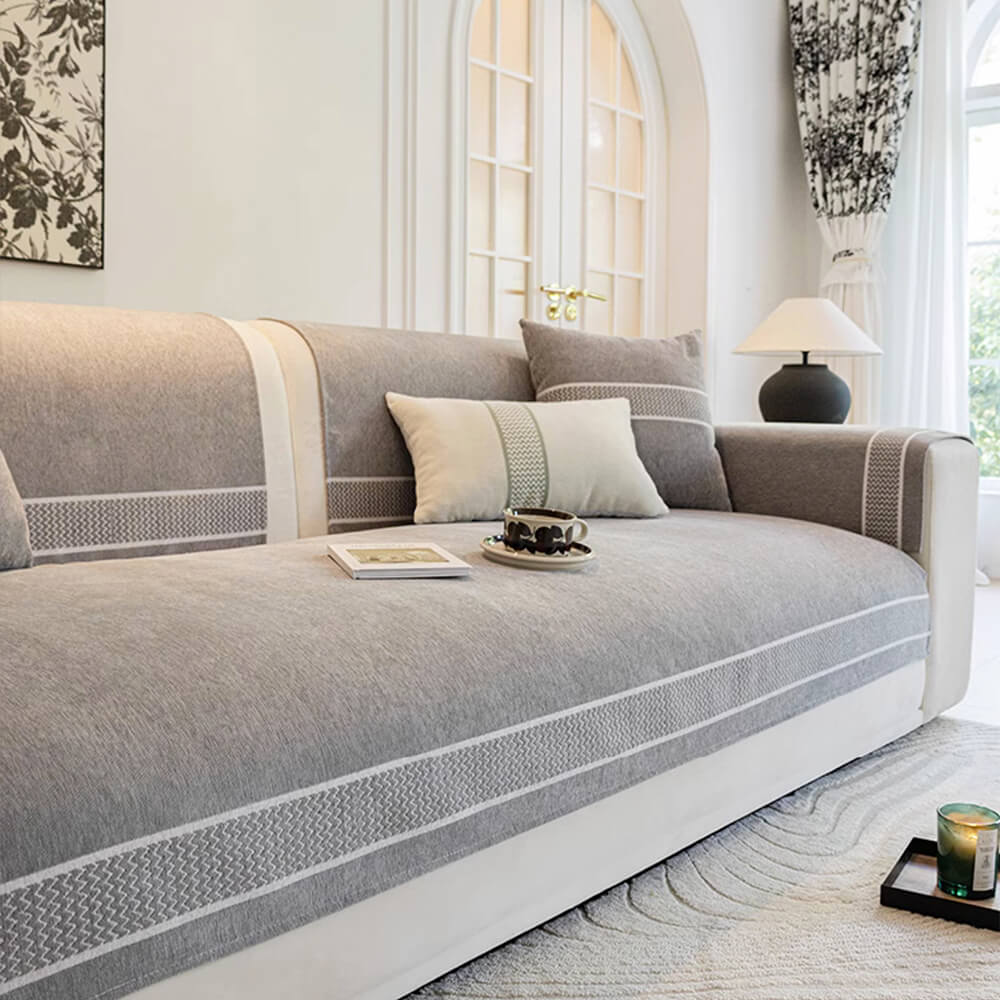 Kratzfester Sofabezug aus Chenille-Jacquard mit breitem Kantendesign