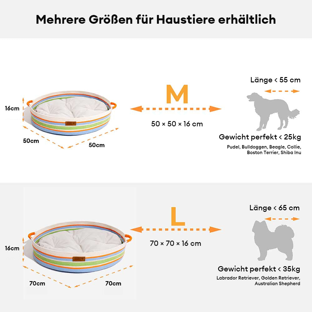 Handgefertigtes gestreiftes beruhigendes Haustierbett - Zeitloses Nest