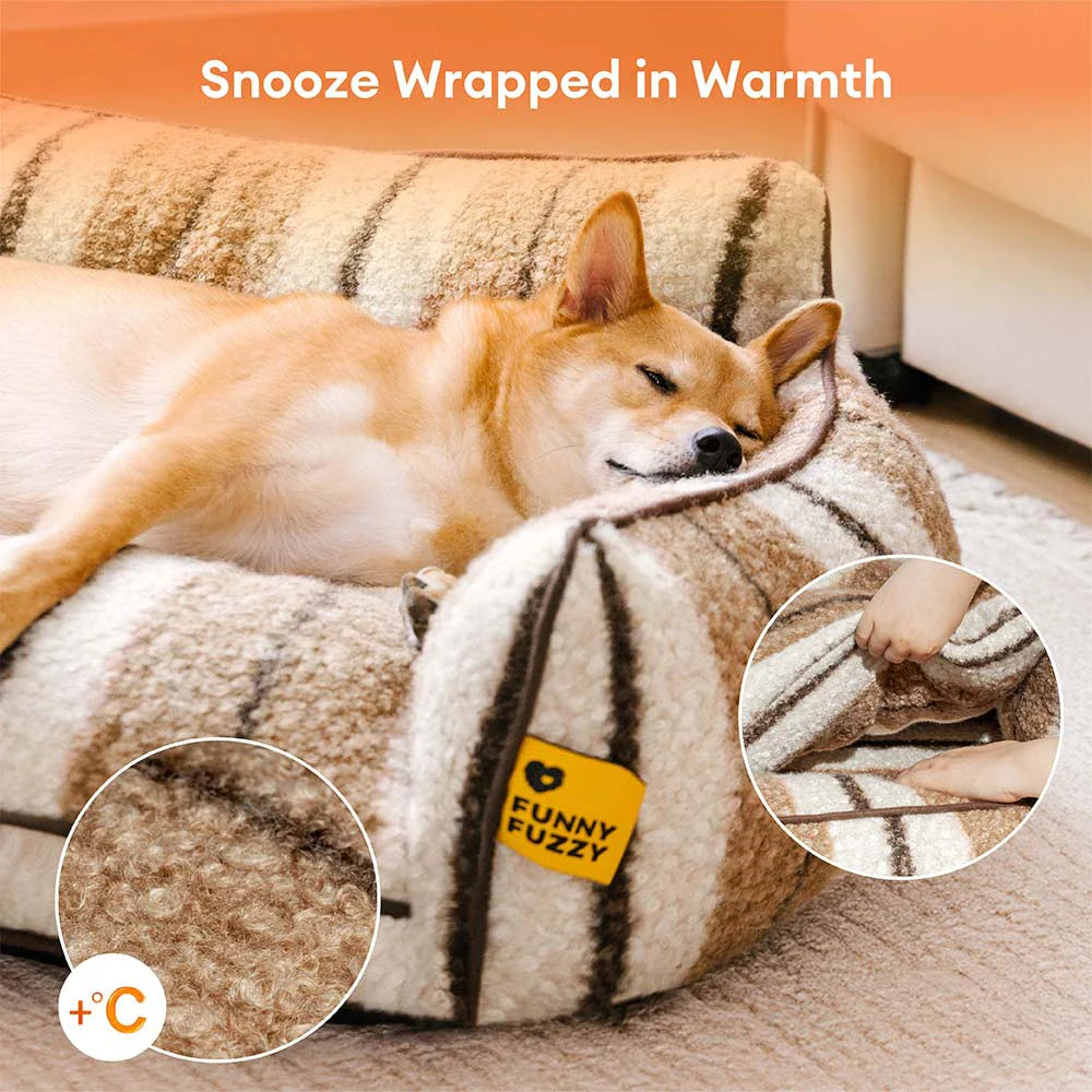 Plüsch Wärme Streifen Faltbares Waschbares Hund- & Katzensofa-Bett - MochaSnug