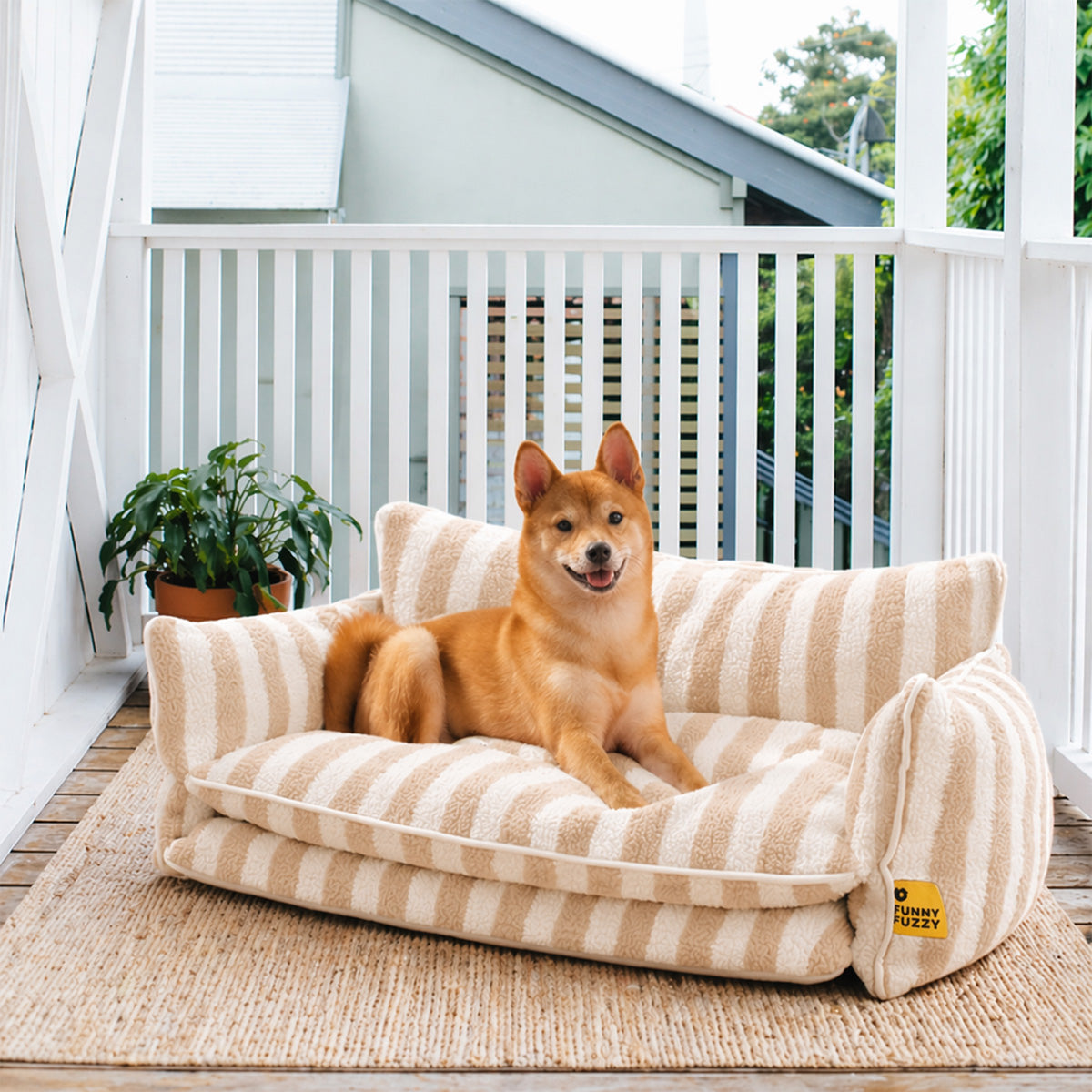 Trendige gestreifte Kunstlammfell Doppel-Layer Hund- und Katzen-Sofa-Bett - Outdoor