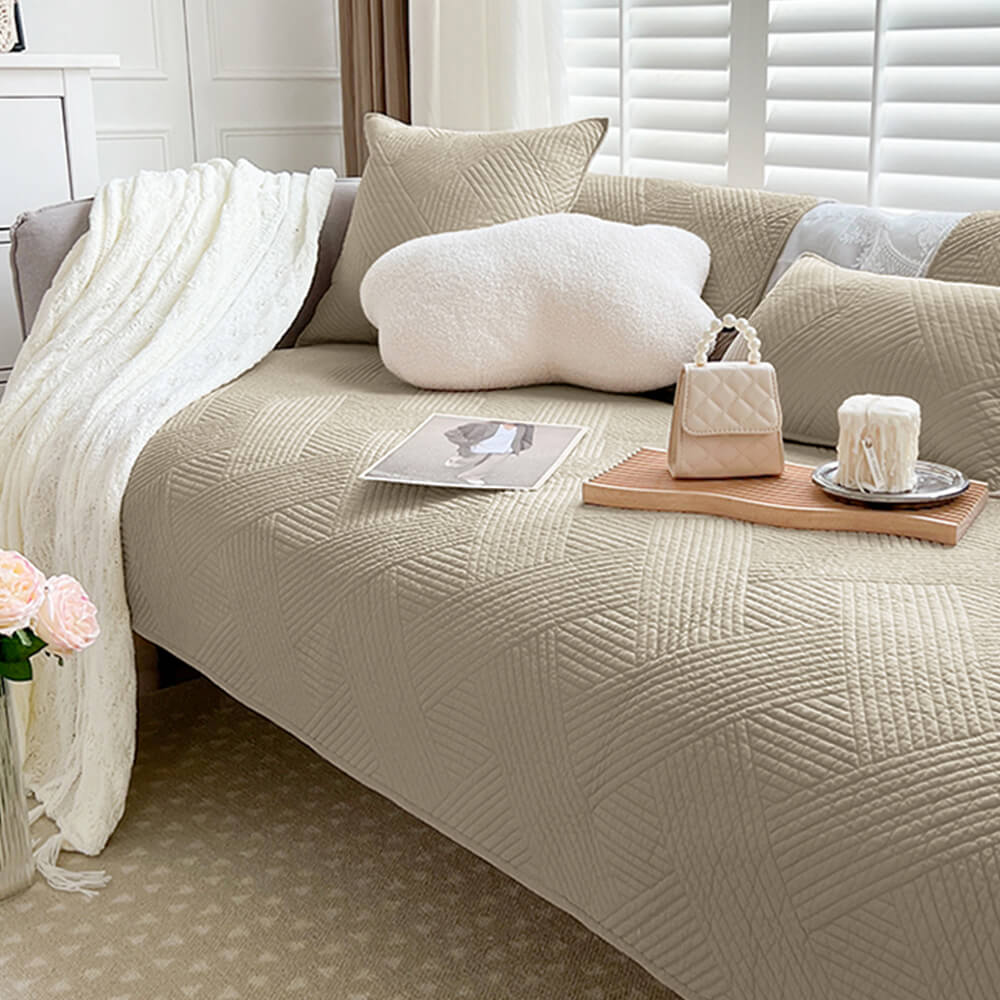 Minimalistischer Ganzjähriger Einfarbiger Baumwoll-Quilt mit geometrischem Muster Rutschfester Couch-Abdeckung