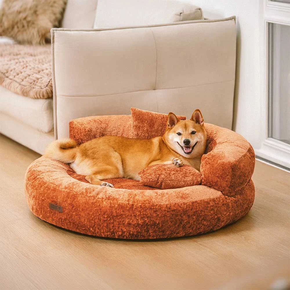 Luxe Diamond Velvet Abnehmbares Orthopädisches Donut-Hundebett mit Kissen - DreamNest