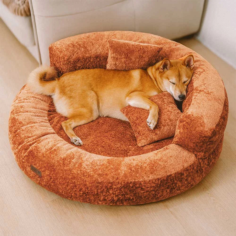 Luxe Diamond Velvet Abnehmbares Orthopädisches Donut-Hundebett mit Kissen - DreamNest