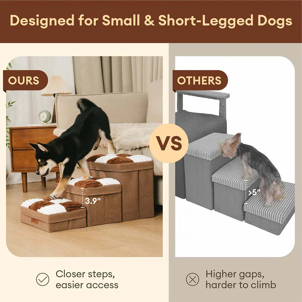 Abnehmbare Schachbrett-Plüsch-Handgefertigte Hundetreppe mit Stauraum - Klappbare Stufen