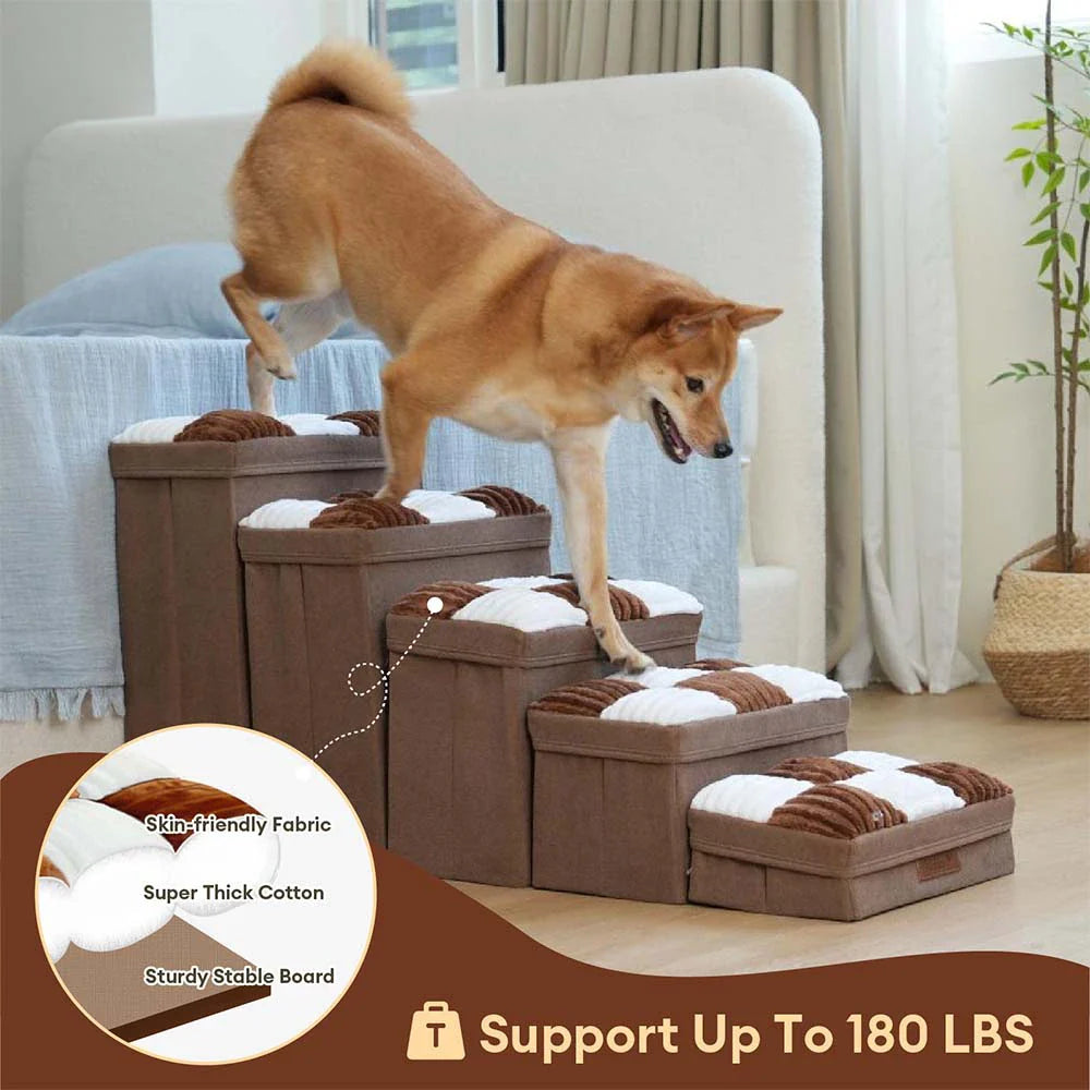 Abnehmbare Schachbrett-Plüsch-Handgefertigte Hundetreppe mit Stauraum - Klappbare Stufen