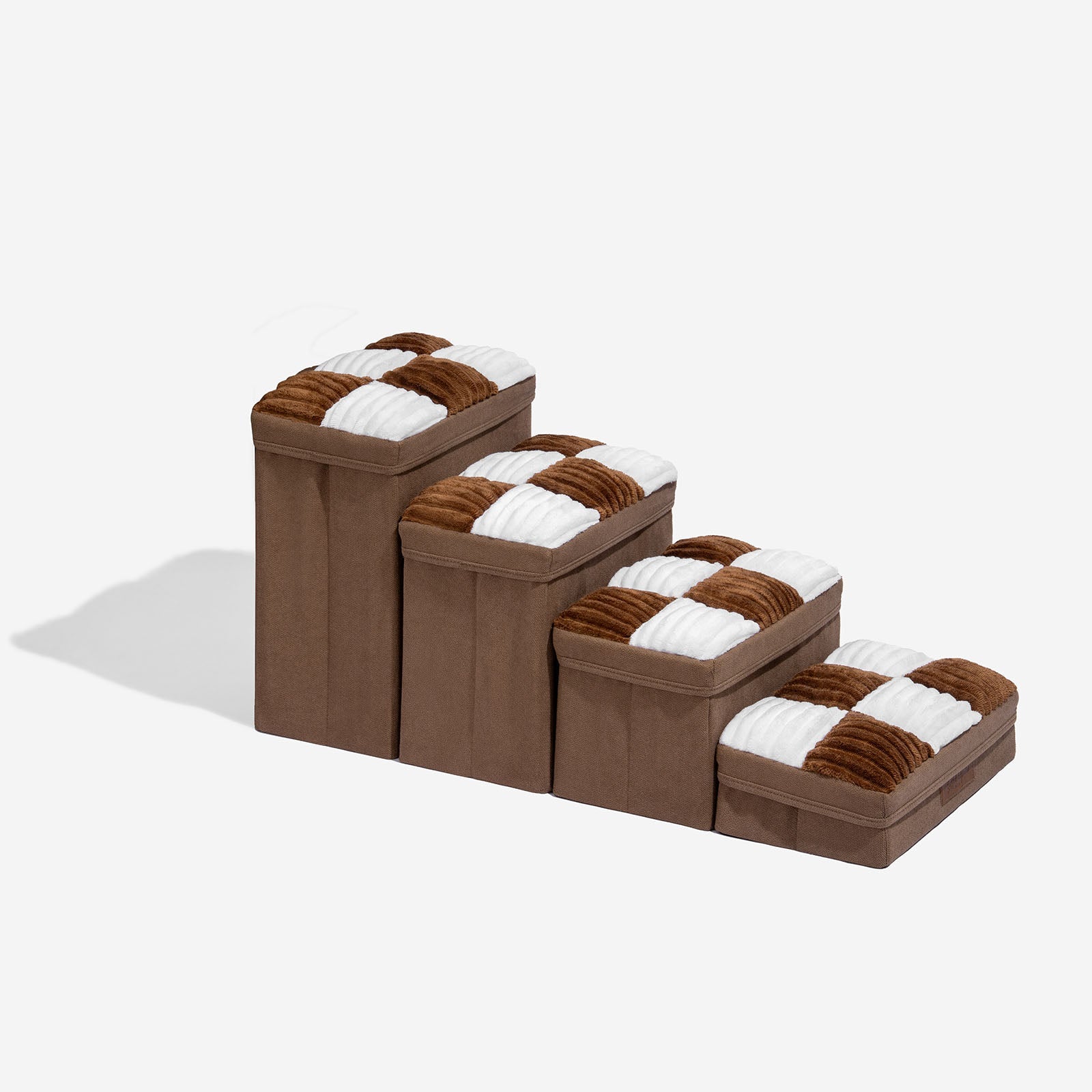 Abnehmbare Schachbrett-Plüsch-Handgefertigte Hundetreppe mit Stauraum - Klappbare Stufen