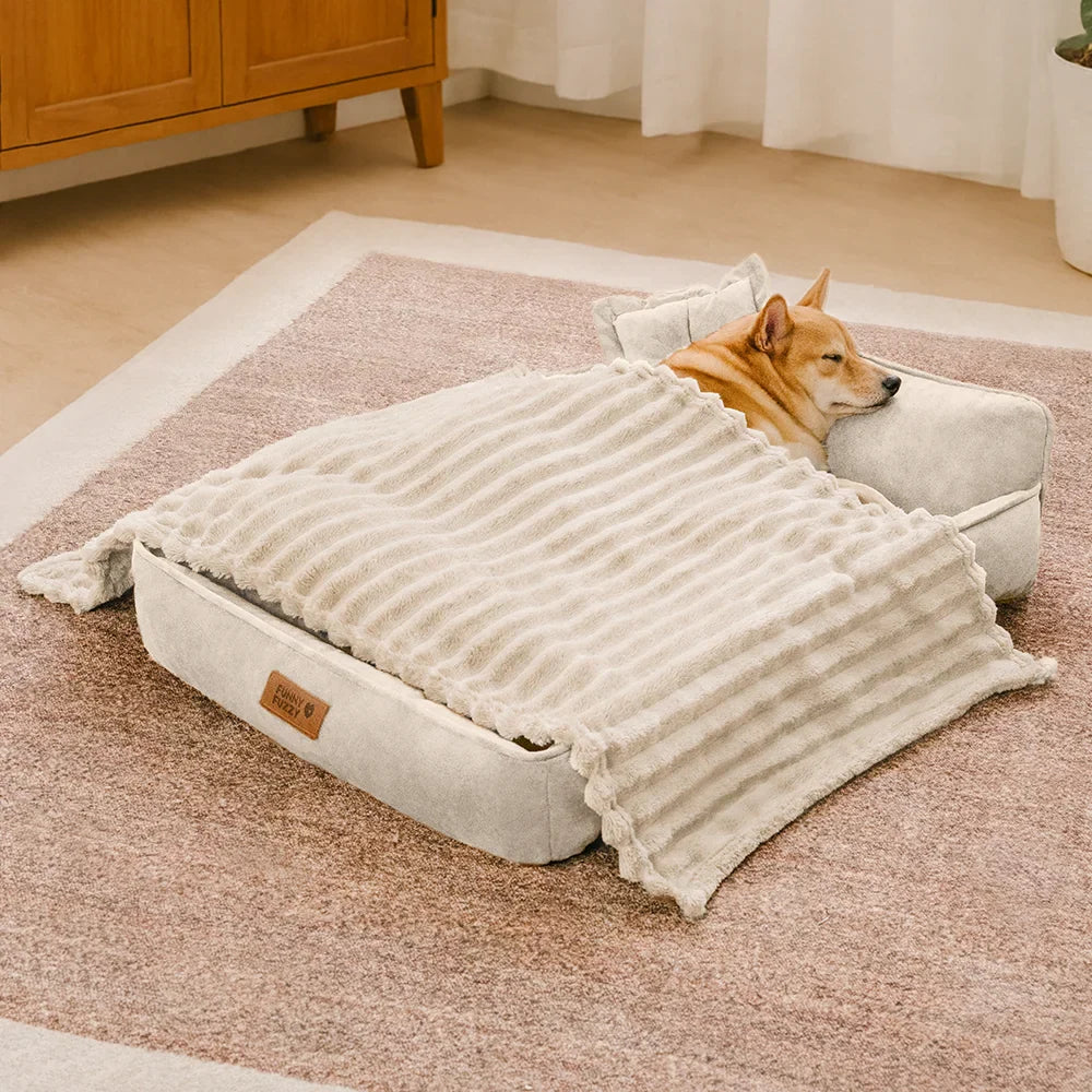 Retro Kunstwildleder Wendbar Waschbarer Hundebett mit Kissen – SweetDream