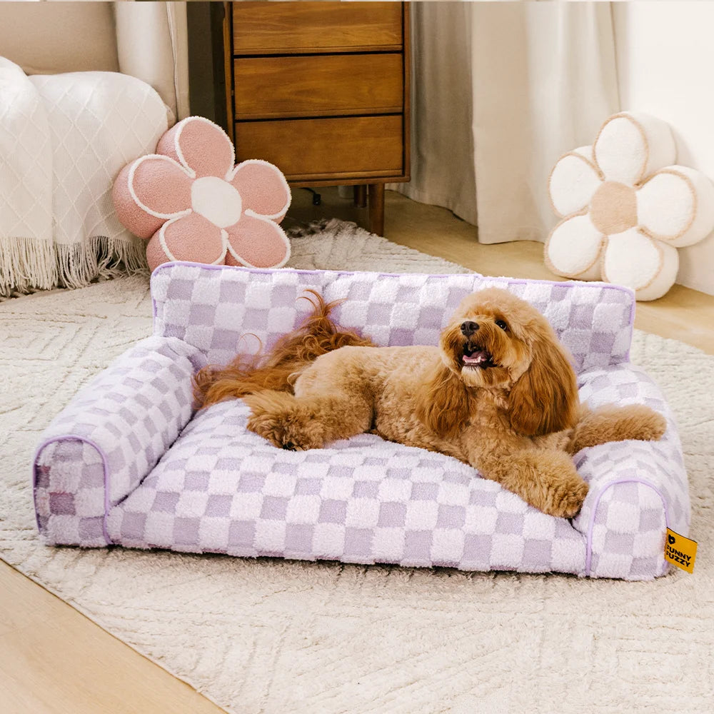 Kariertes, flauschiges, abnehmbares orthopädisches Hundekissenbett – CozyNest
