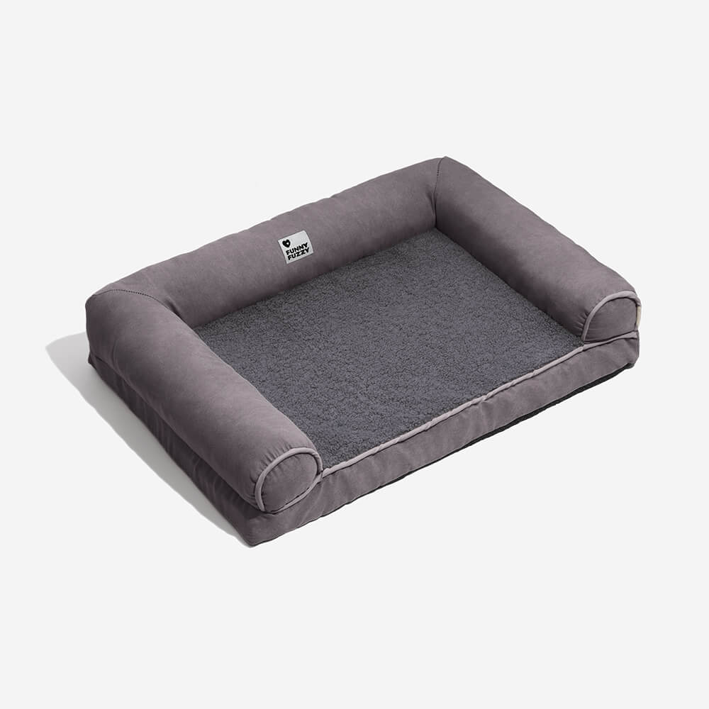 Orthopädisches Hundebett mit vollständiger Stützfunktion aus Kunstfleece und Wildleder