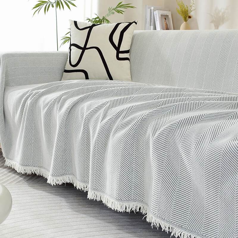 Quaste Outdoor Couchbezug Chenille-Decke mit Fischgrätenmuster