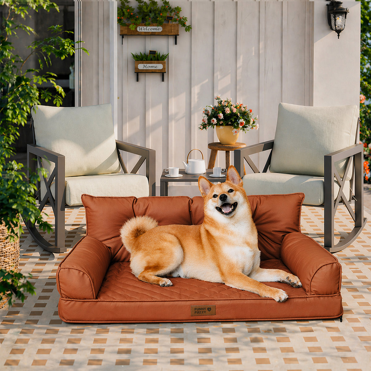 Luxe Kunstleder Faltbares Orthopädisches Großes Hundebett - Outdoor