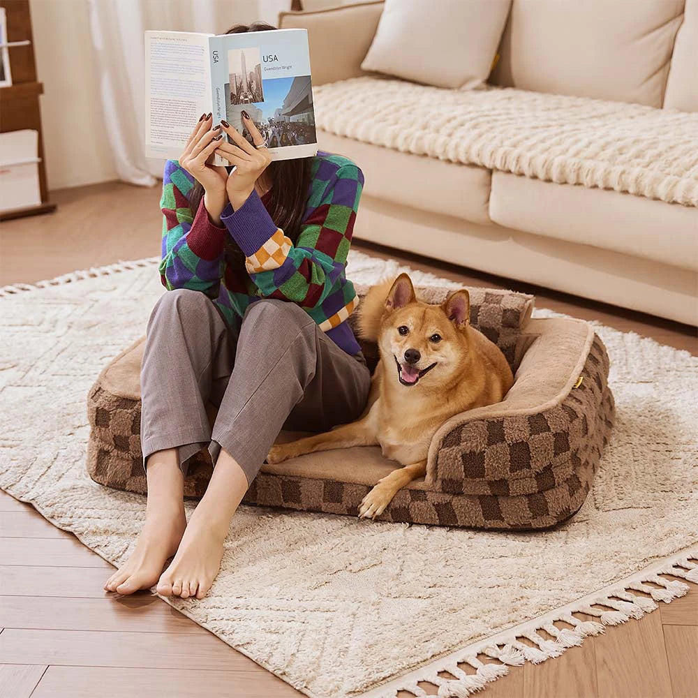 Karierter Flauschiger Warmer Waschbarer Orthopädischer Hundebolsterbett – CloudNooki