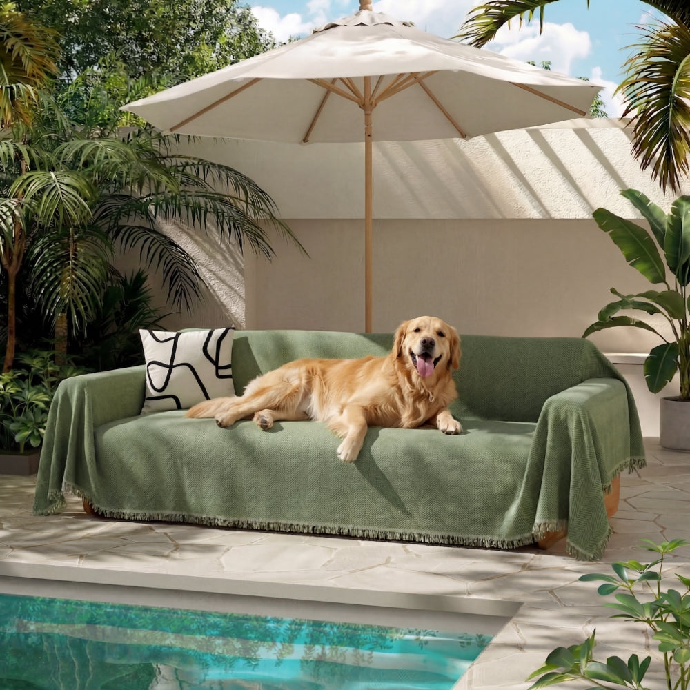 Quaste Outdoor Couchbezug Chenille-Decke mit Fischgrätenmuster