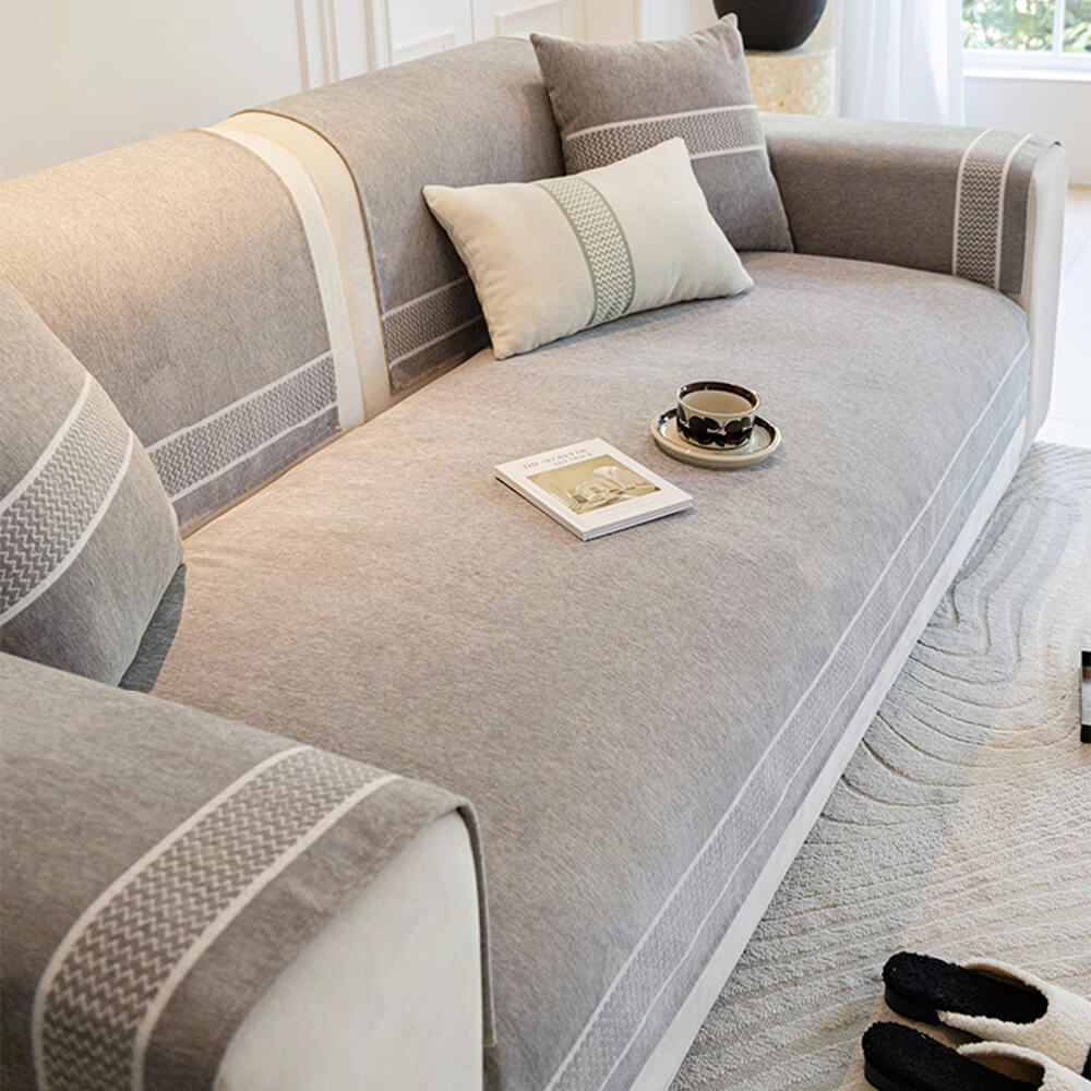 Kratzfester Sofabezug aus Chenille-Jacquard mit breitem Kantendesign