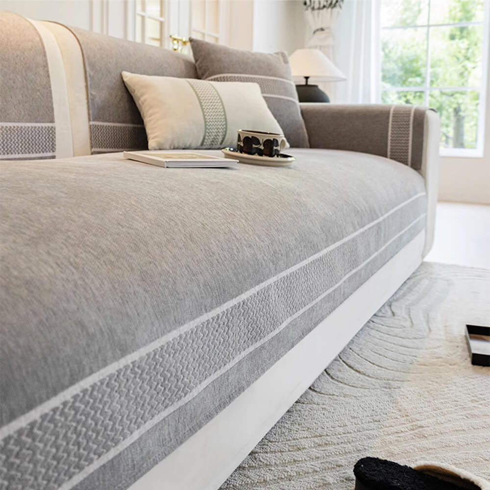 Kratzfester Sofabezug aus Chenille-Jacquard mit breitem Kantendesign