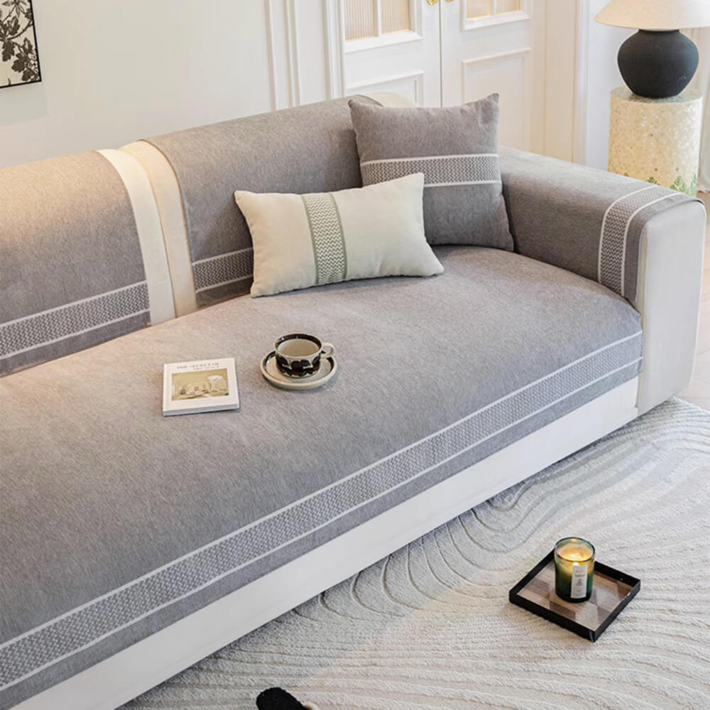 Kratzfester Sofabezug aus Chenille-Jacquard mit breitem Kantendesign