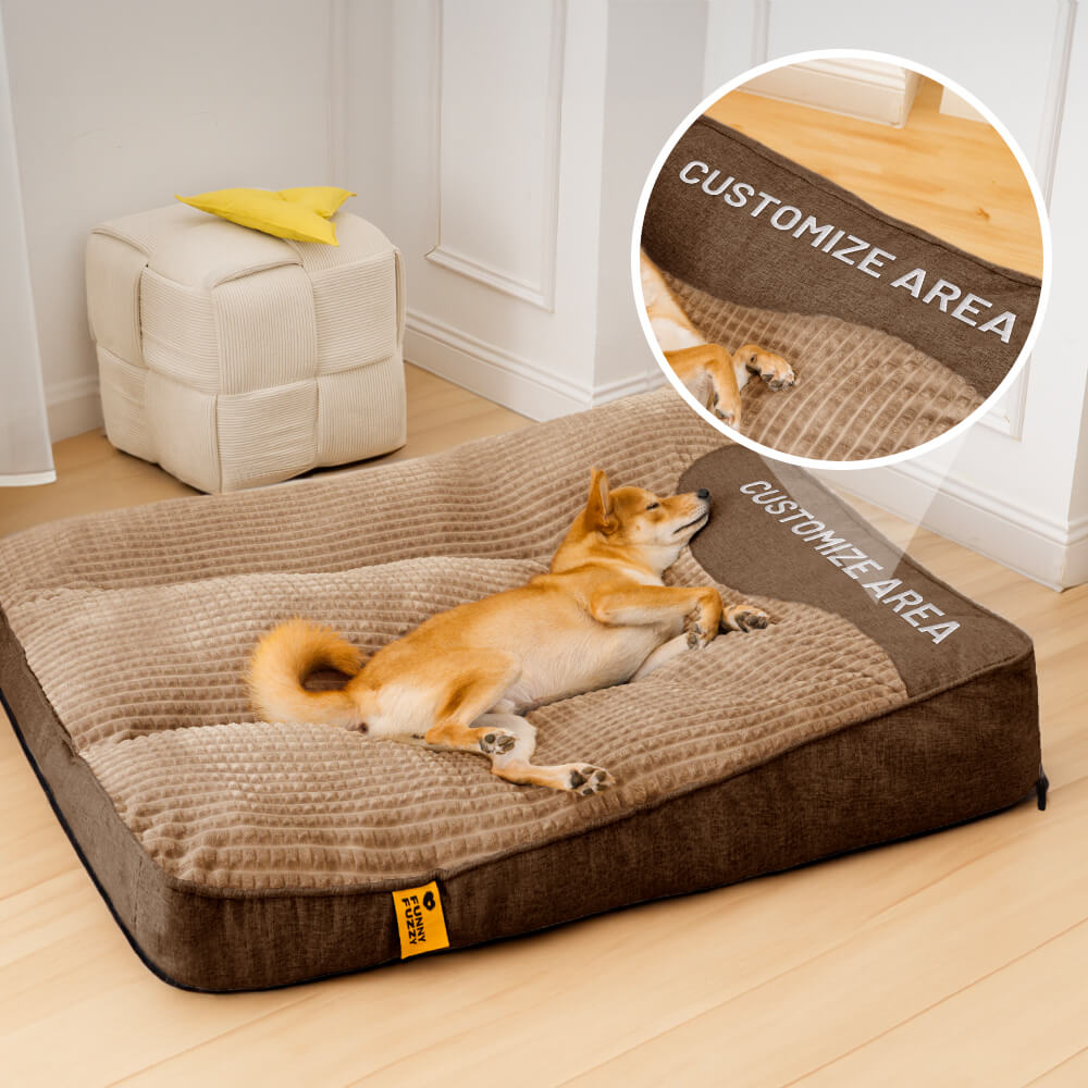 Personalisierbares, großes und dickes Hundebett mit kratzfester  Rückenpolsterung