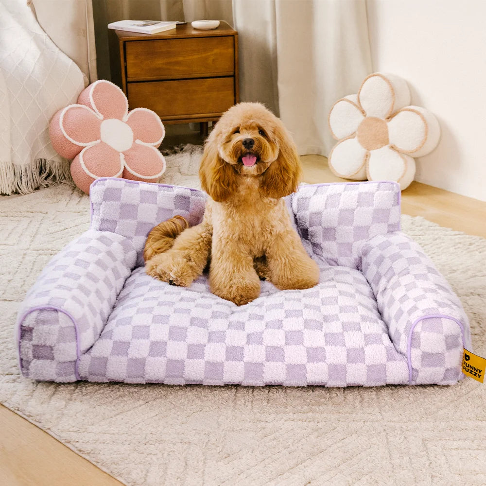 Kariertes, flauschiges, abnehmbares orthopädisches Hundekissenbett – CozyNest