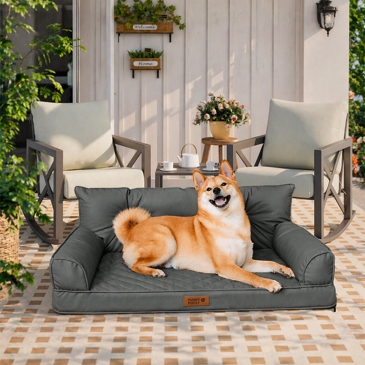 Luxe Kunstleder Faltbares Orthopädisches Großes Hundebett - Outdoor