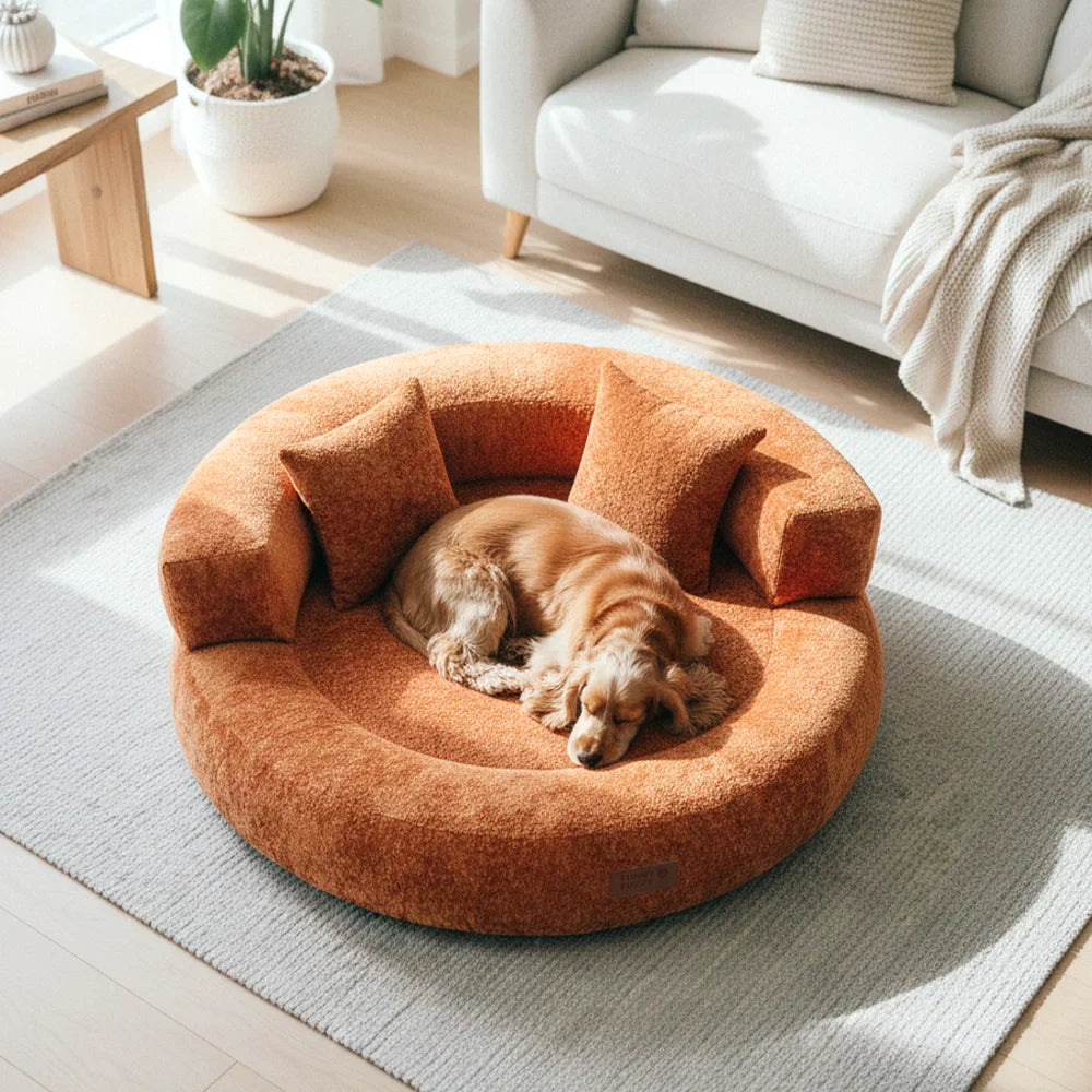 Luxe Diamond Velvet Abnehmbares Orthopädisches Donut-Hundebett mit Kissen - DreamNest