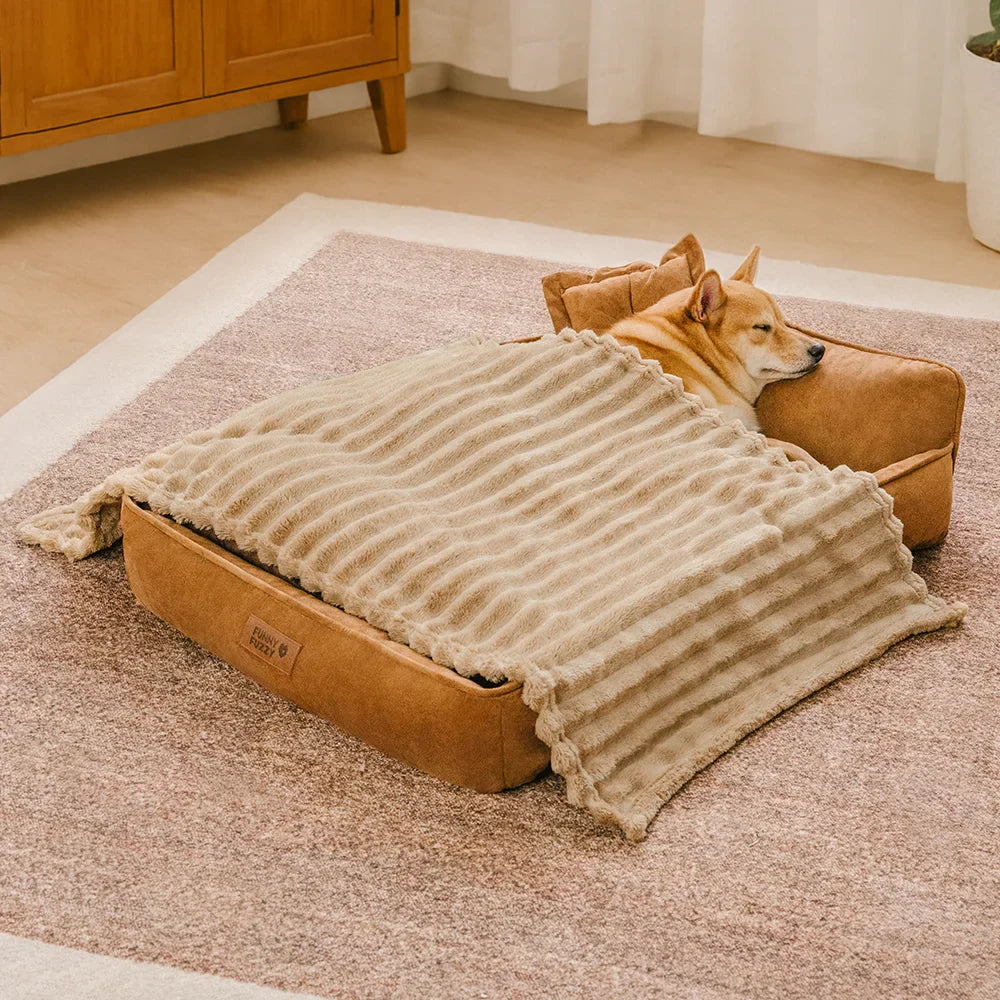 Retro Kunstwildleder Wendbar Waschbarer Hundebett mit Kissen – SweetDream