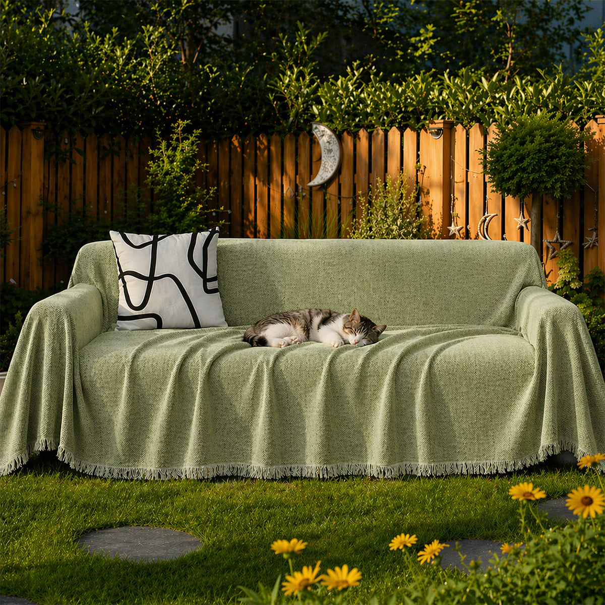 Quaste Outdoor Couchbezug Chenille-Decke mit Fischgrätenmuster