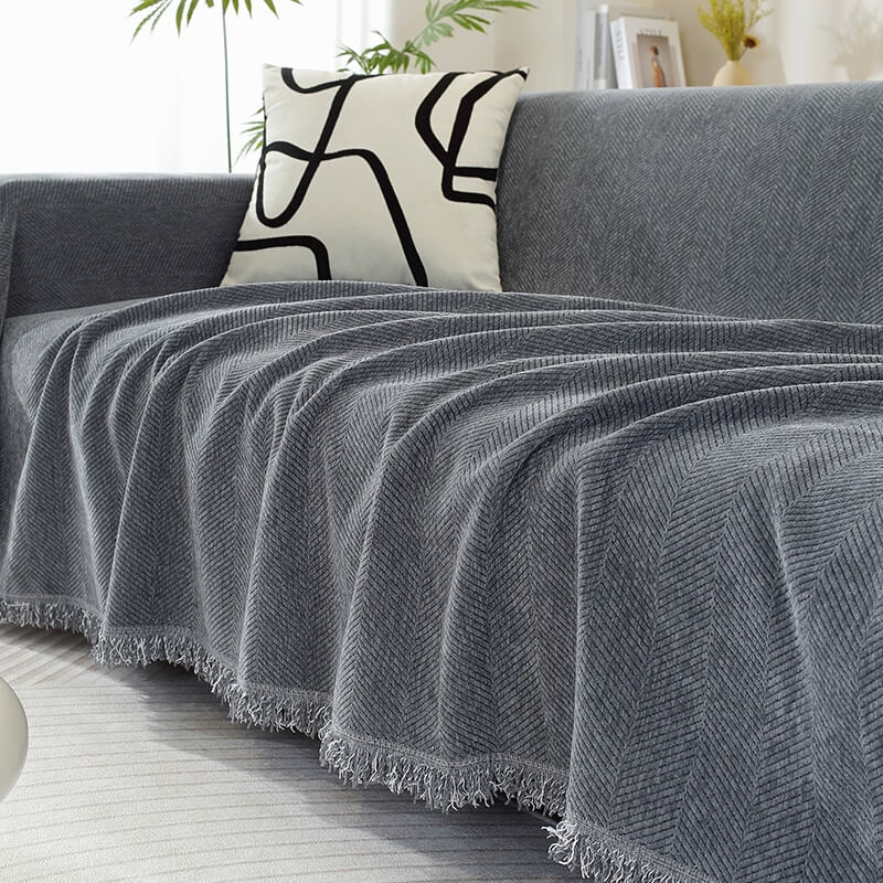 Quaste Outdoor Couchbezug Chenille-Decke mit Fischgrätenmuster