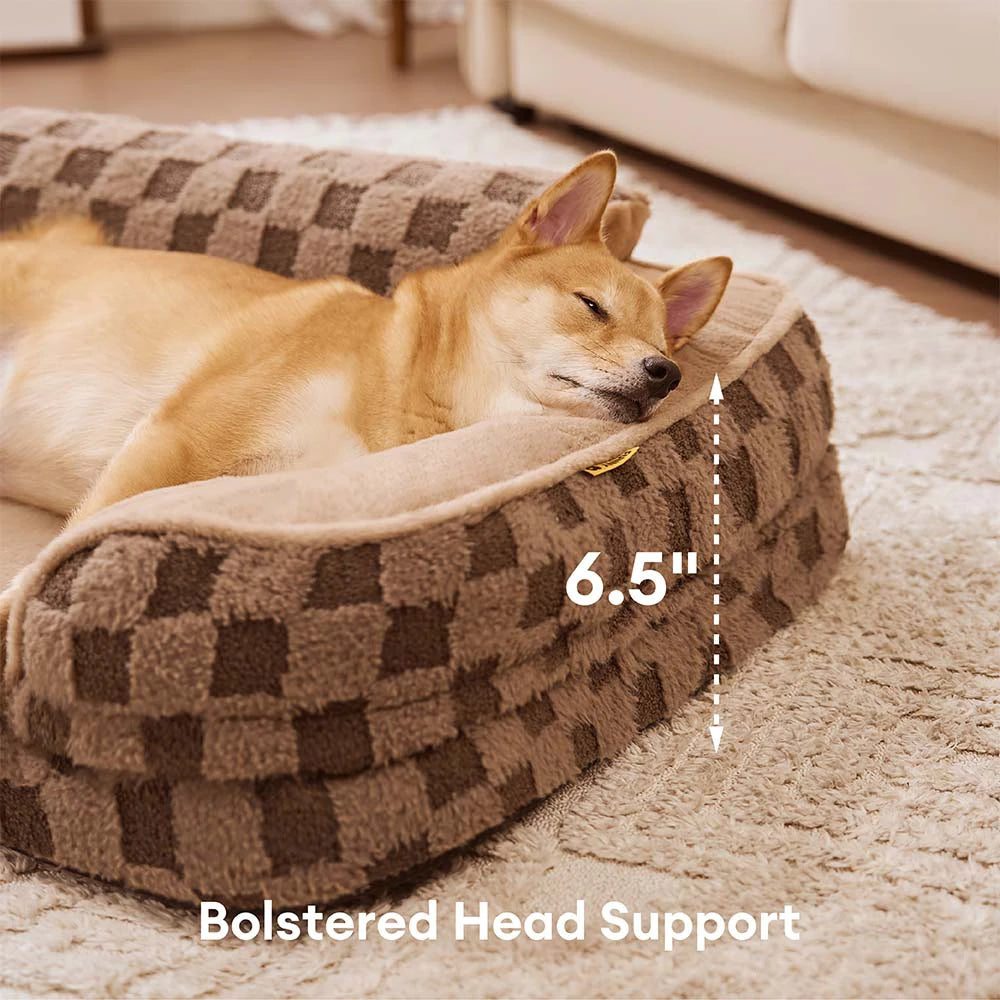 Karierter Flauschiger Warmer Waschbarer Orthopädischer Hundebolsterbett – CloudNooki