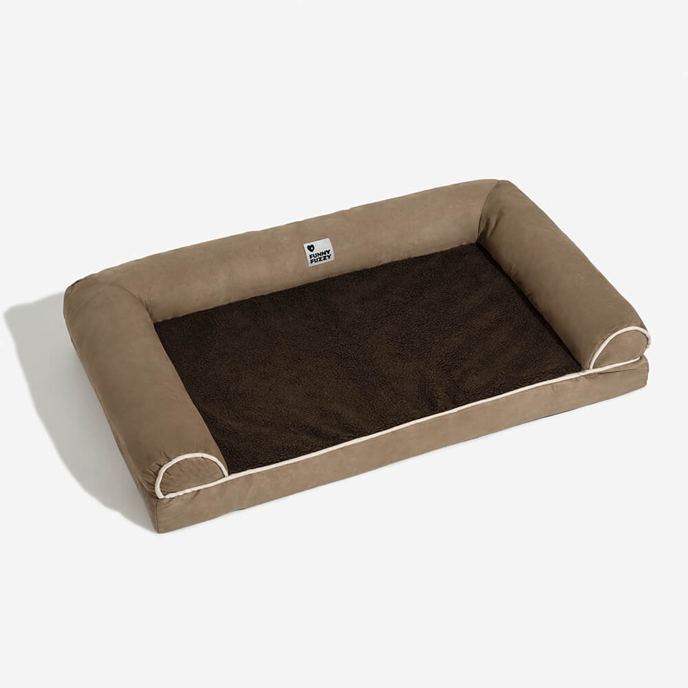 Orthopädisches Hundebett mit vollständiger Stützfunktion aus Kunstfleece und Wildleder
