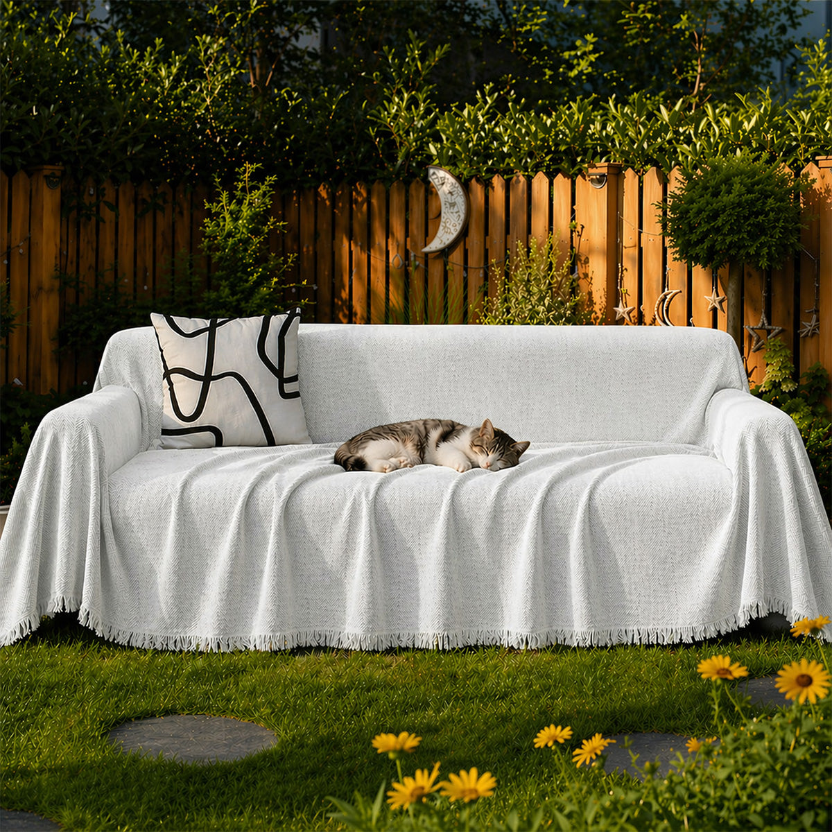 Quaste Outdoor Couchbezug Chenille-Decke mit Fischgrätenmuster