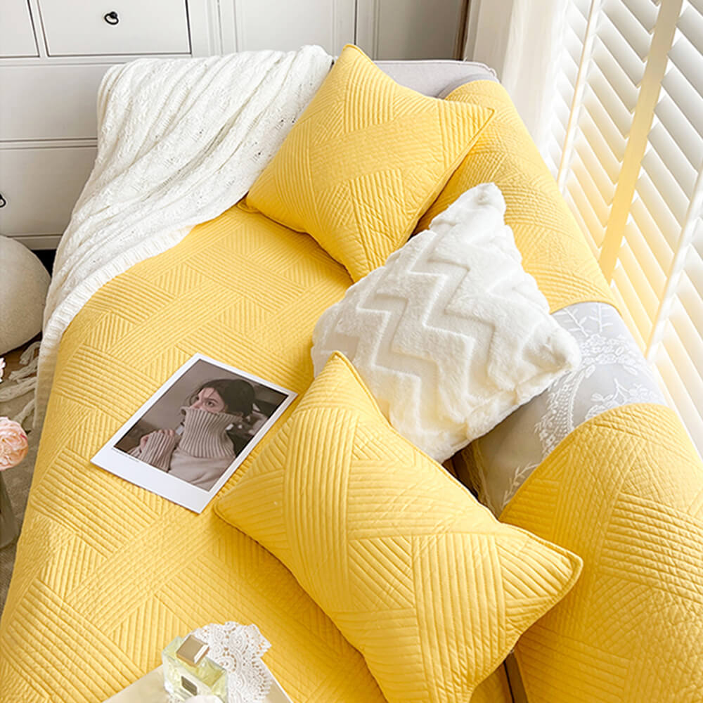 Minimalistischer Ganzjähriger Einfarbiger Baumwoll-Quilt mit geometrischem Muster Rutschfester Couch-Abdeckung