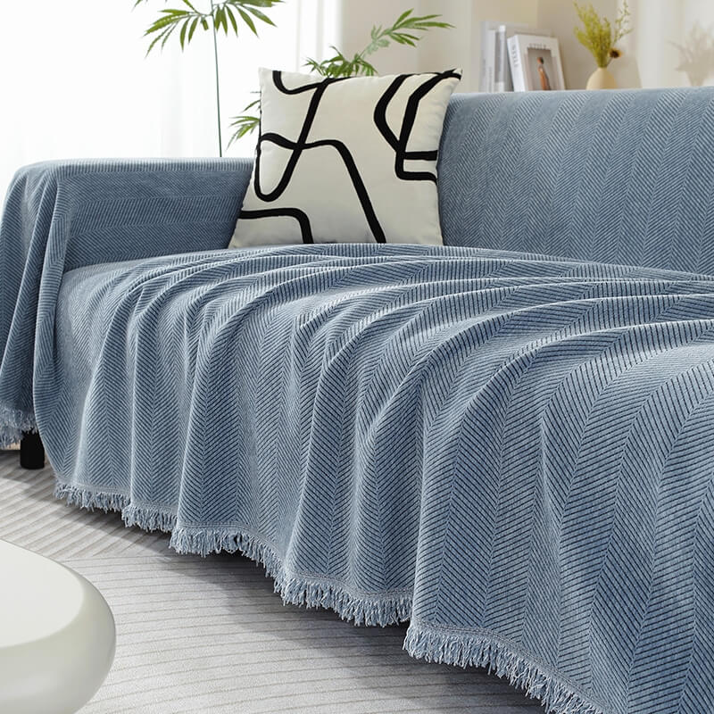 Quaste Outdoor Couchbezug Chenille-Decke mit Fischgrätenmuster