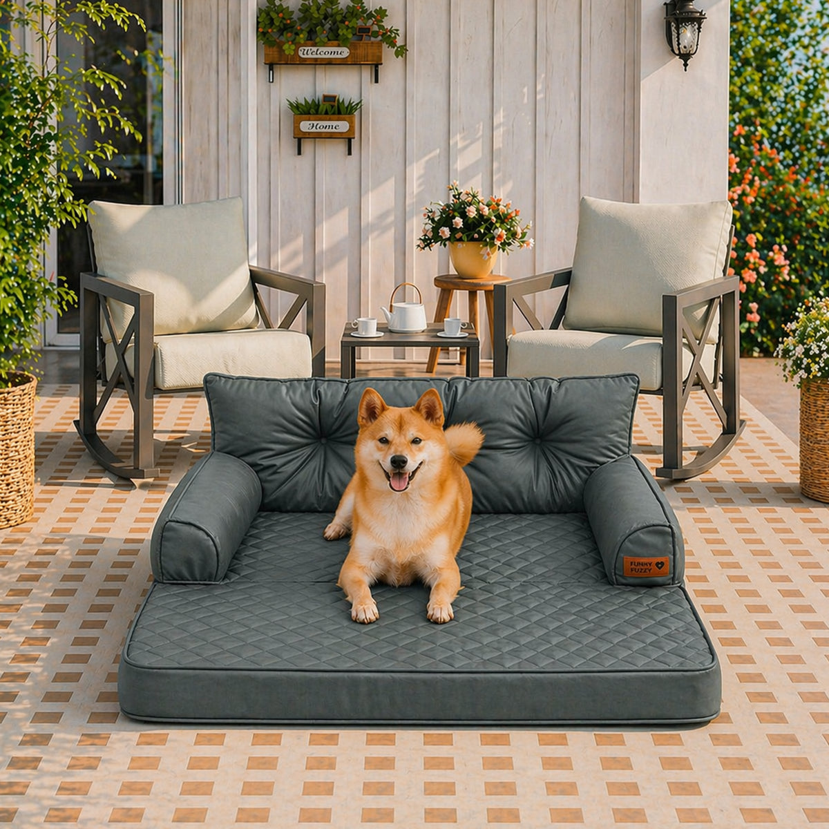 Luxe Kunstleder Faltbares Orthopädisches Großes Hundebett - Outdoor