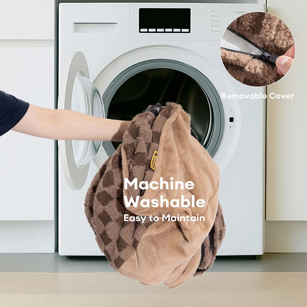 Karierter Flauschiger Warmer Waschbarer Orthopädischer Hundebolsterbett – CloudNooki