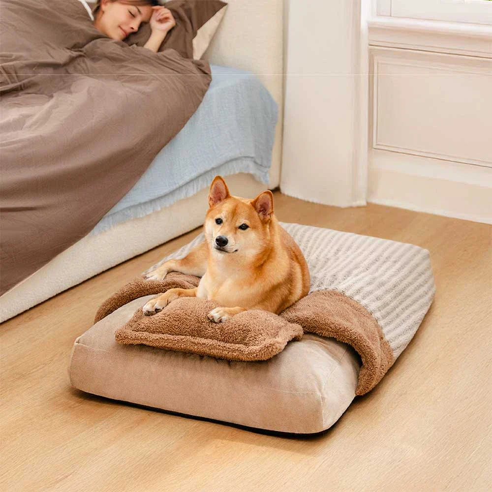 Plüsch gestreifter Höhlenbedeckter orthopädischer Hundebett mit Kissen - FluffyWarm