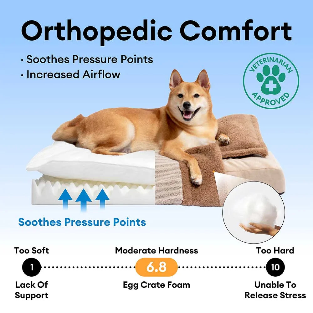 Plüsch gestreifter Höhlenbedeckter orthopädischer Hundebett mit Kissen - FluffyWarm