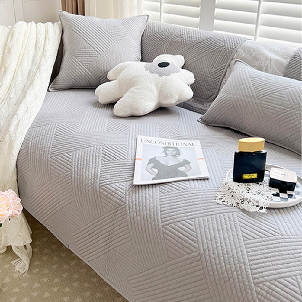Minimalistischer Ganzjähriger Einfarbiger Baumwoll-Quilt mit geometrischem Muster Rutschfester Couch-Abdeckung