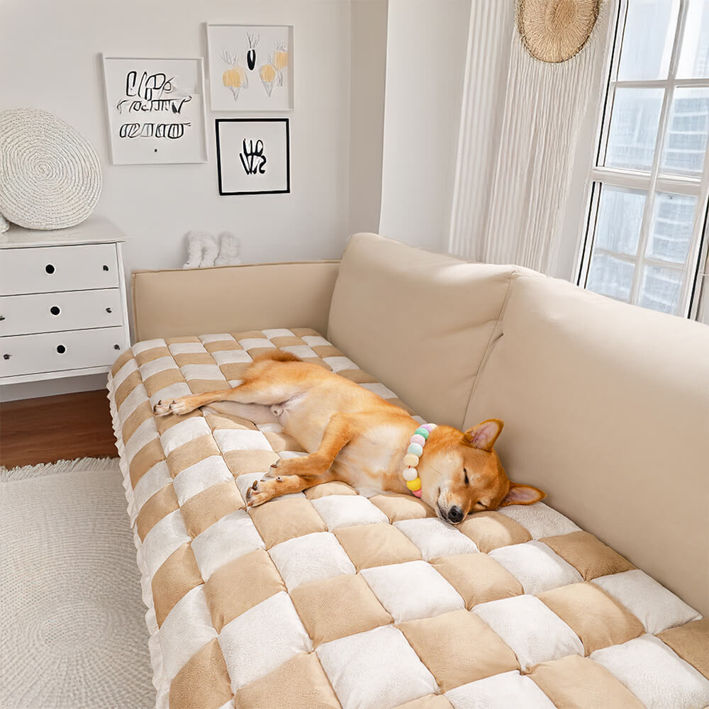 Gemütliche Karierte Patchwork Haustiermatte Möbelschutz Couchbezug