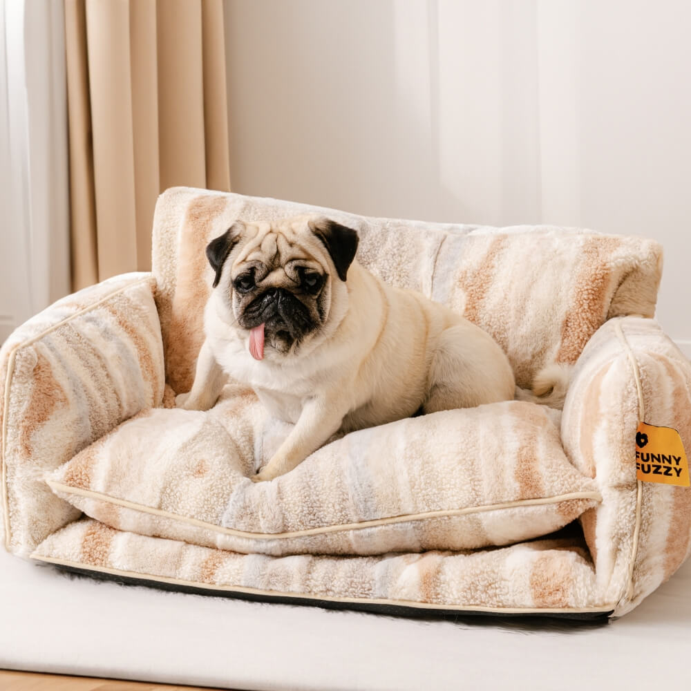 Trendige gestreifte Kunstlammfell Doppel-Layer Hund- und Katzen-Sofa-Bett - Outdoor