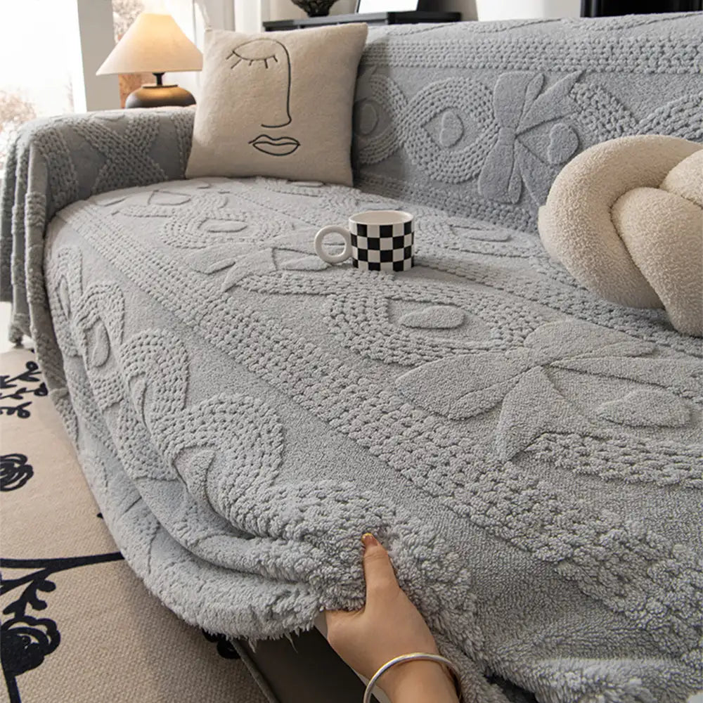 Schleifen-Jacquard-Plüsch multifunktionale Sofadecke Couchbezug